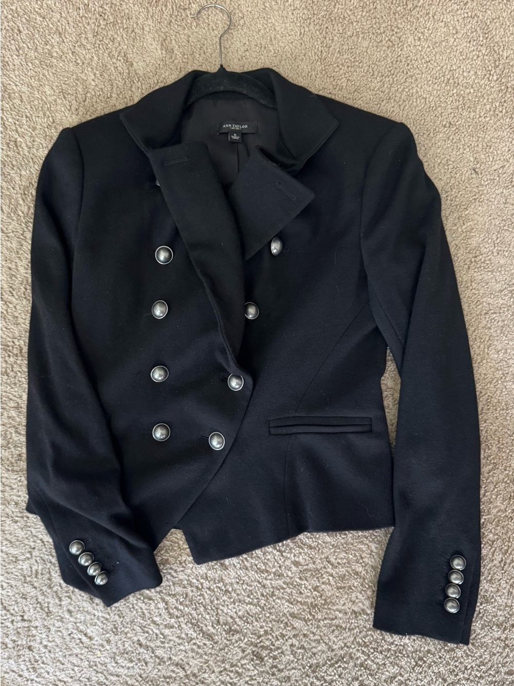 Ann Taylor Black Double-Breasted Military Blazer Jacket Size 6 - Picture 3 of 7